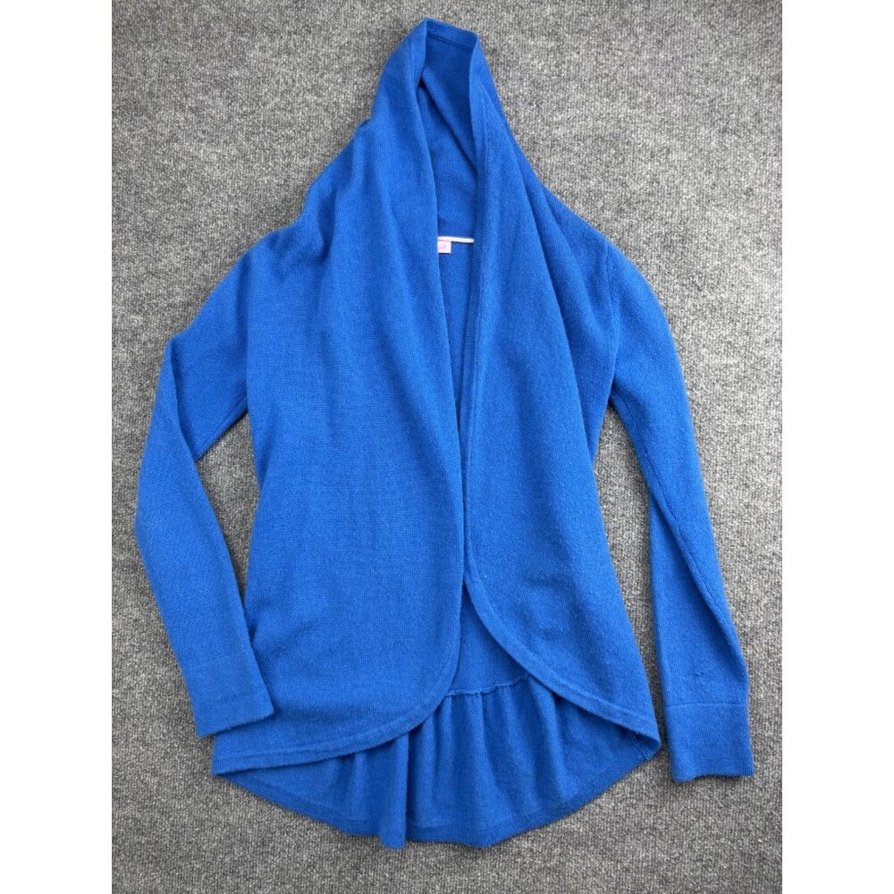 Lilly Pulitzer Sweater Womens Small Blue Cashmere Hooded‎ Cardigan Ruffle Hem